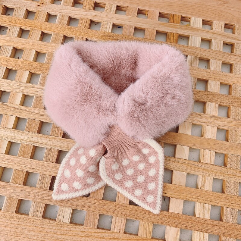 Winter Kids Scarf Boys Girls Warm Solid Knitted Plush Polka Dot Fur Scarf Children Thicken Neck Collar Snood Scarves