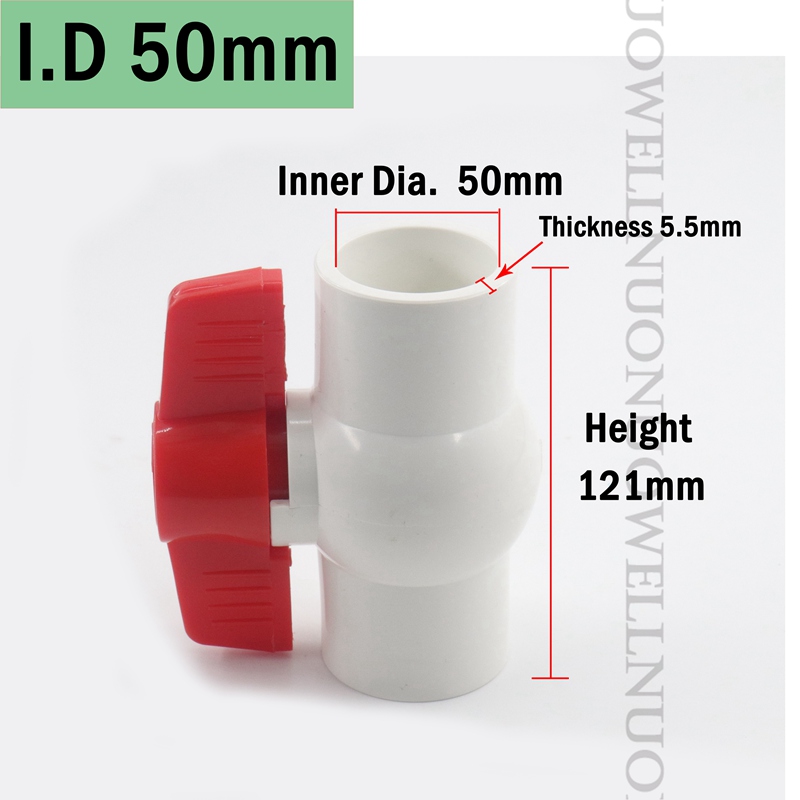 I.D 20~110mm PVC Pipe Socket Ball Valve Garden Irrigation Pipe Coupler Adapter Aquarium Fish Tank Pipe Fittings PVC Ball Valve: 2pcs / I.D 50mm