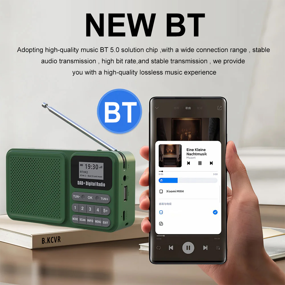 Wireless BT 5.0 DAB+ Digital Radio Portable FM Radio Supports U Disk TF Card MP3 Play Loudspeaker LCD Display Speaker Camping