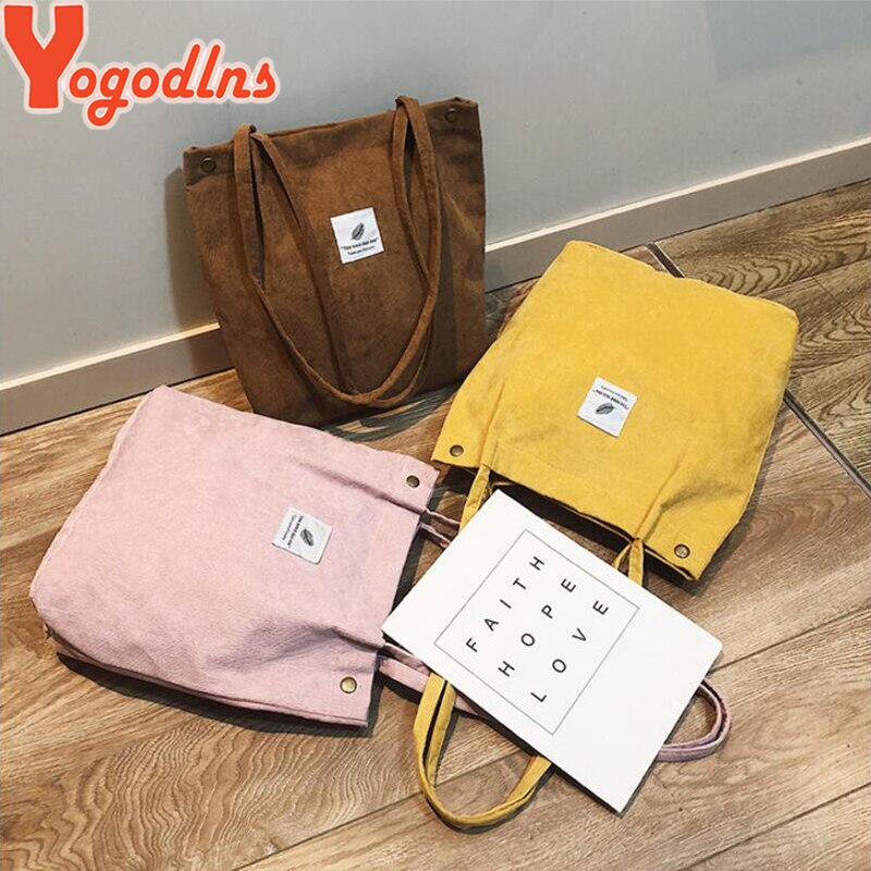 Yogodlns kvinder fløjlsbukser skuldertaske bomuld canvas stor afslappet kvindelig øko crossbody taske dame vintage rejsetasker