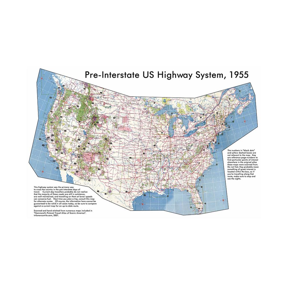 150x225cm Pre-Interstate American Highway System The United States Map School Office Wall Decor Painting Poster