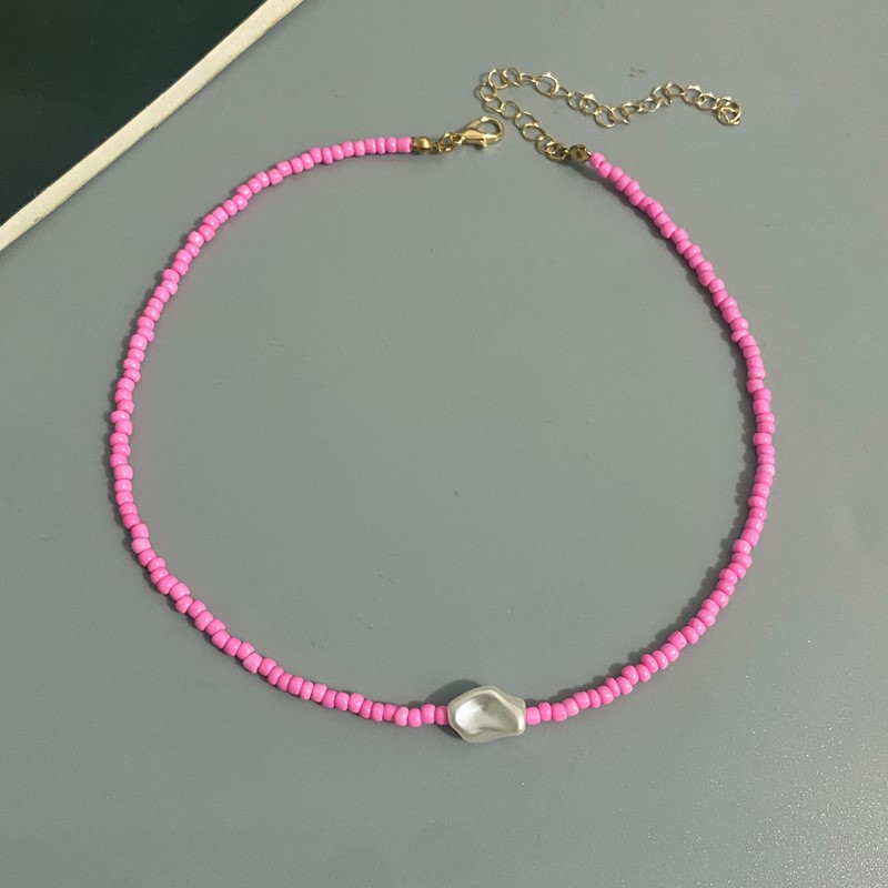 Boho perlehalskæde til kvinder imiteret perle frøperlekæde kort choker halskæde håndlavede smykker til kvinder: Blå zink