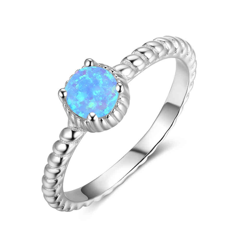 Simples real 925 anel de prata esterlina com redondo branco pedra opala aniversário presentes jóias finas anéis de dedo feminino (lam hub fong): 8 / Blue