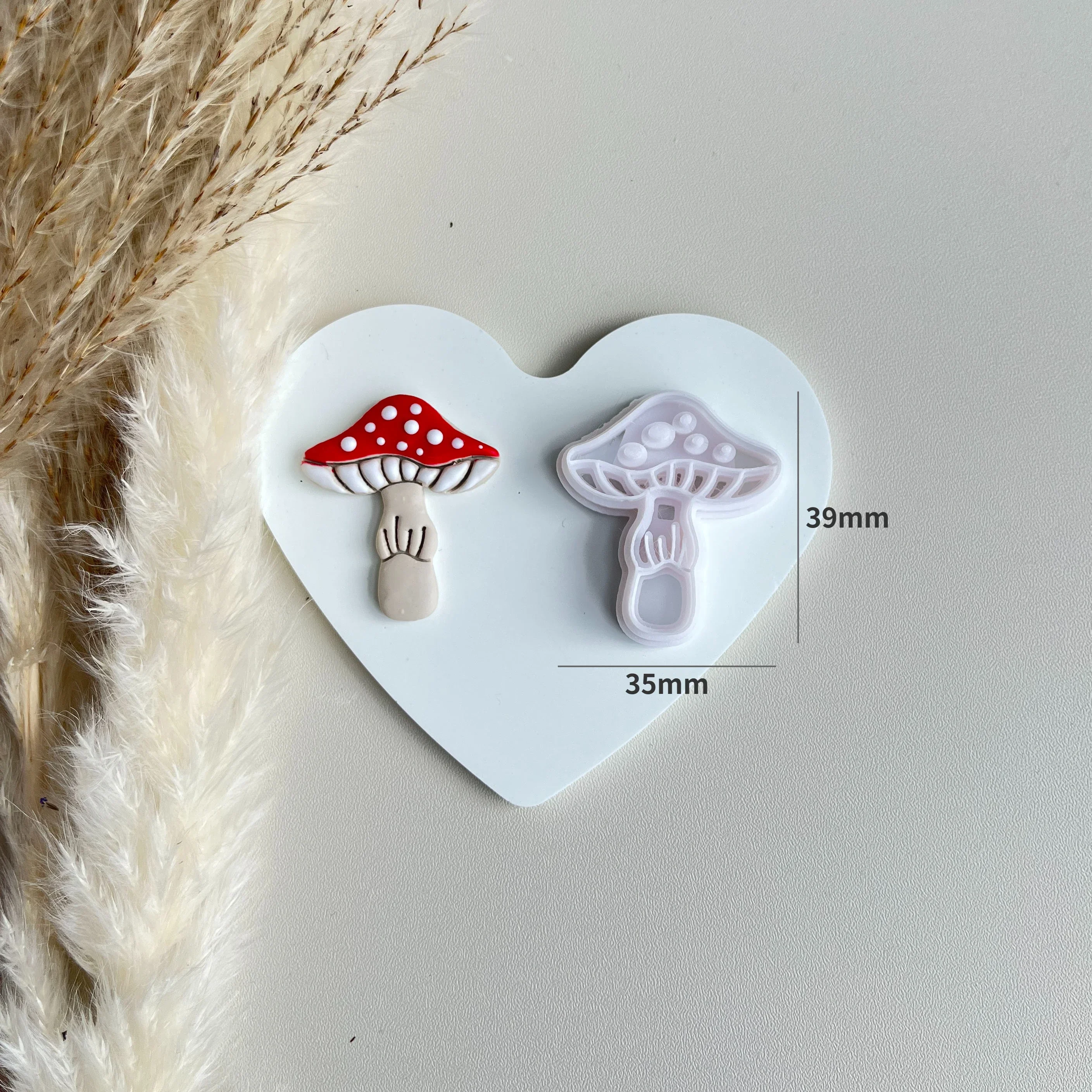 Cute Mushroom Shape Polymer Clay Cutters Clay Molds With Details For DIY Earrings Printed Pattern Decoration: Light Grey