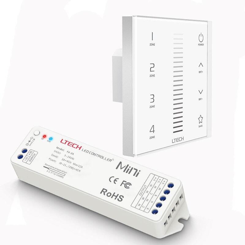 led Dimmer 4 zones Touch Panel Wall Mount Dimming 2.4GHz&DMX AC100-240V Dimmer with F4-5A F4-CC receiver and RF remote