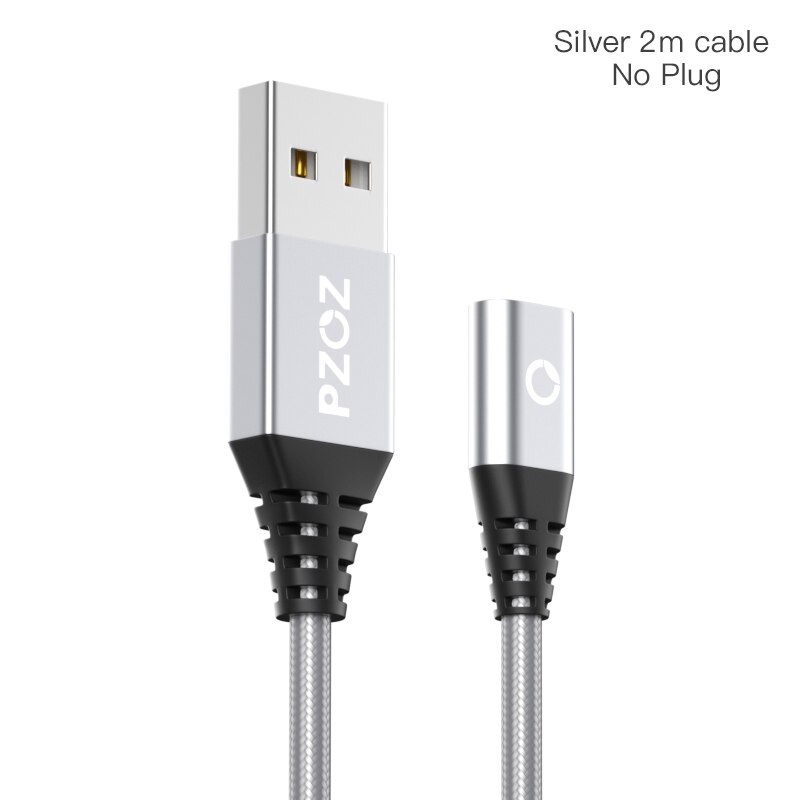 PZOZ Magnetic Cable 2M Type C Micro USB C Fast Charging Phone Microusb Type-C Magnet Charger usb c Charge cord for iphone xiaomi: Silver 2M No plug