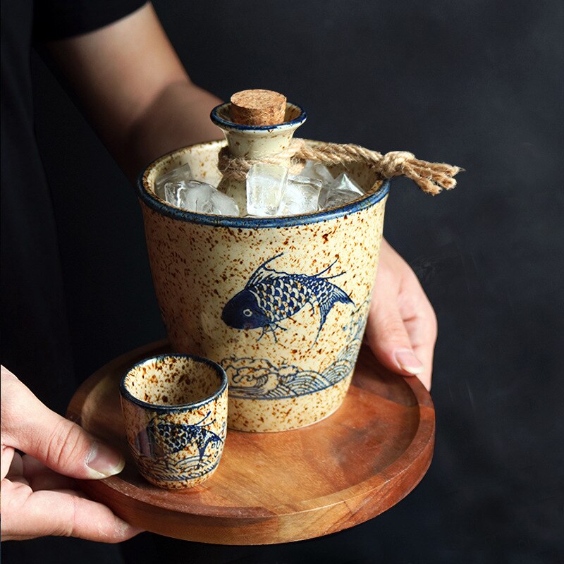 Sake japonés Baijiu, licor, copa de vino doméstica, olla fría de cerámica, copa de vino tradicional.