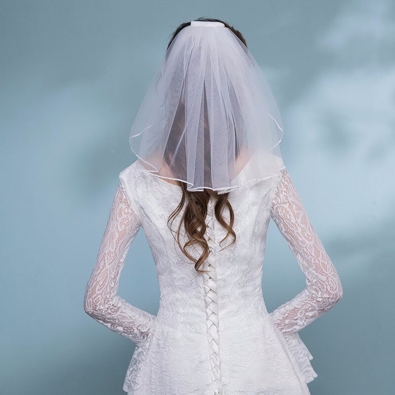 Brude tyll slør med kam bånd kant enkel kort bryllup slør til bruden bryllupsfest fotografering dekorasjon (hvit)