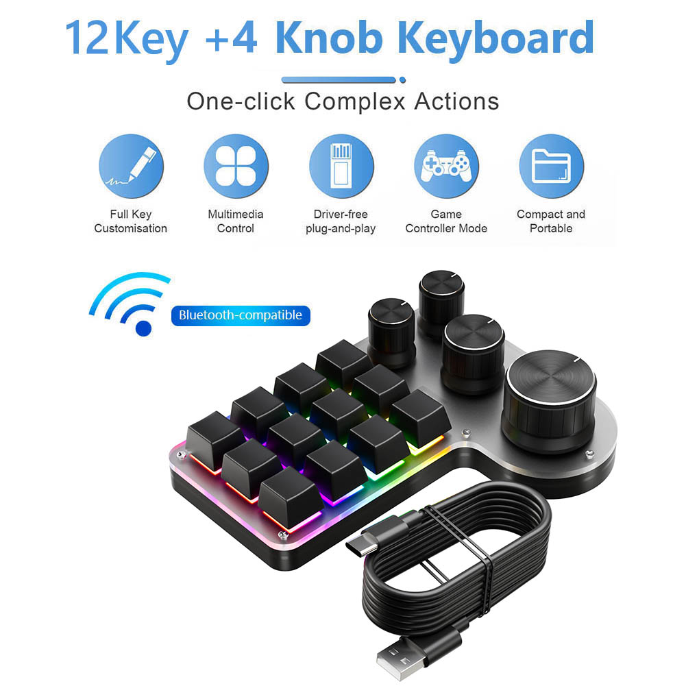Ammtoo Programming Macro Custom Keyboard 12 Key 3 Knobs RGB 18 Character One Key Password Copy Paste Mechanical Hotswap Keypad