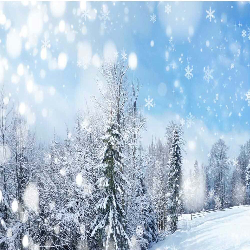 White Snowflake Snow Forest On Snowy Slopes Christmas Scene Digital Print Decoration