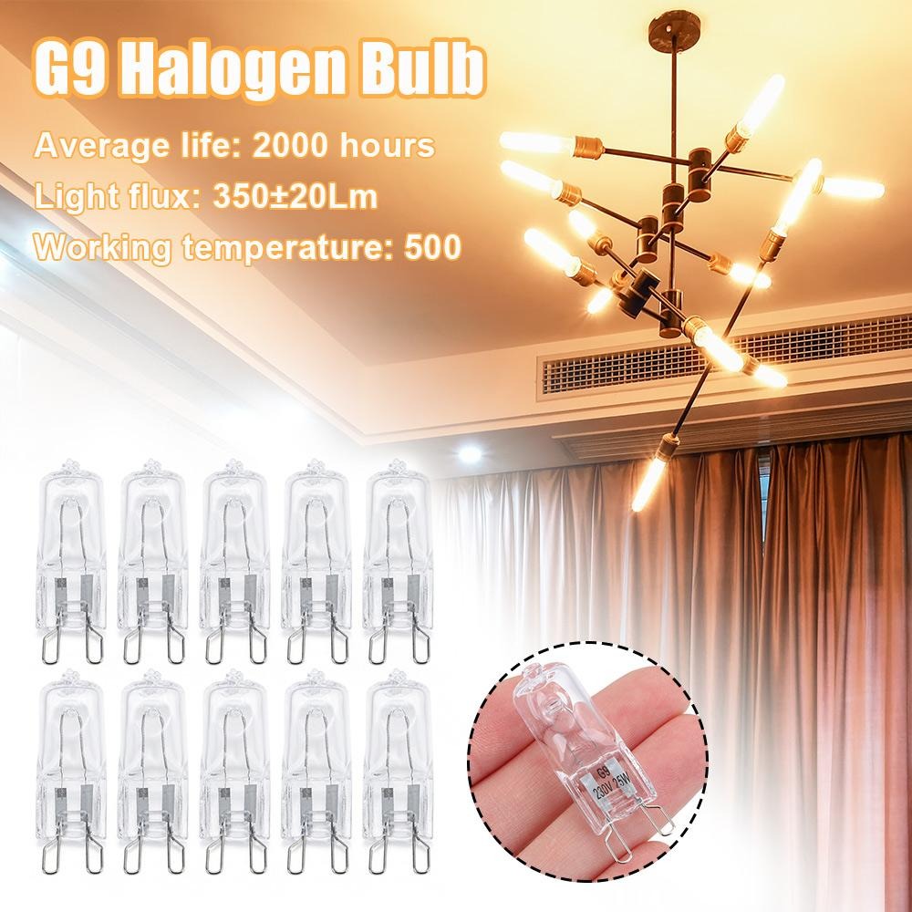 10Pcs G9 Halogen Light Bulbs 220V 25W/40W/60W Replace LED Bulb Energy Saving High Temperature Resistant Warm White Ovens