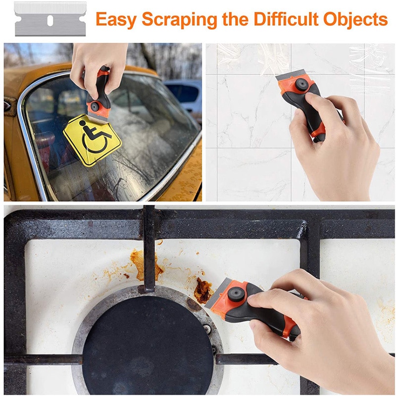 Double-Sided Scraper Replaceable Metal Plastic Blades Cleaner Scraper for Window Sticker Labels Caulk Adhesive Paint Removal