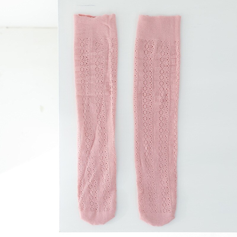 Calzini lunghi in pizzo a rete per neonate estive per bambini calzini per bambini in tinta unita lunghezza al ginocchio calzino traspirante in morbido cotone traspirante: Pink