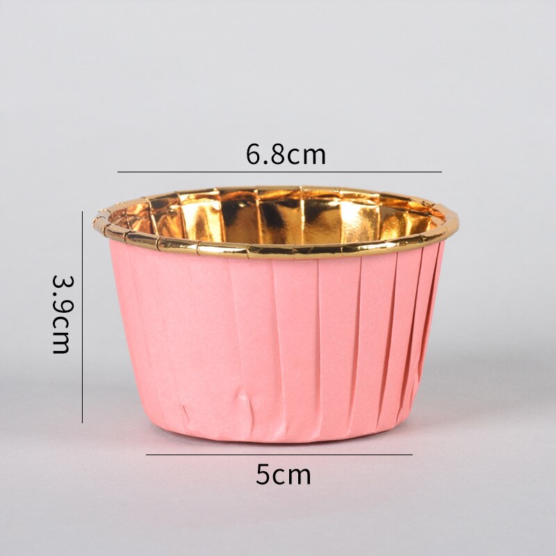 50 unids/set copas de papel para magdalenas de oro Magdalena forro de envoltura aceite redondo formas para taza hornear pasteles decoración herramientas: Rosa