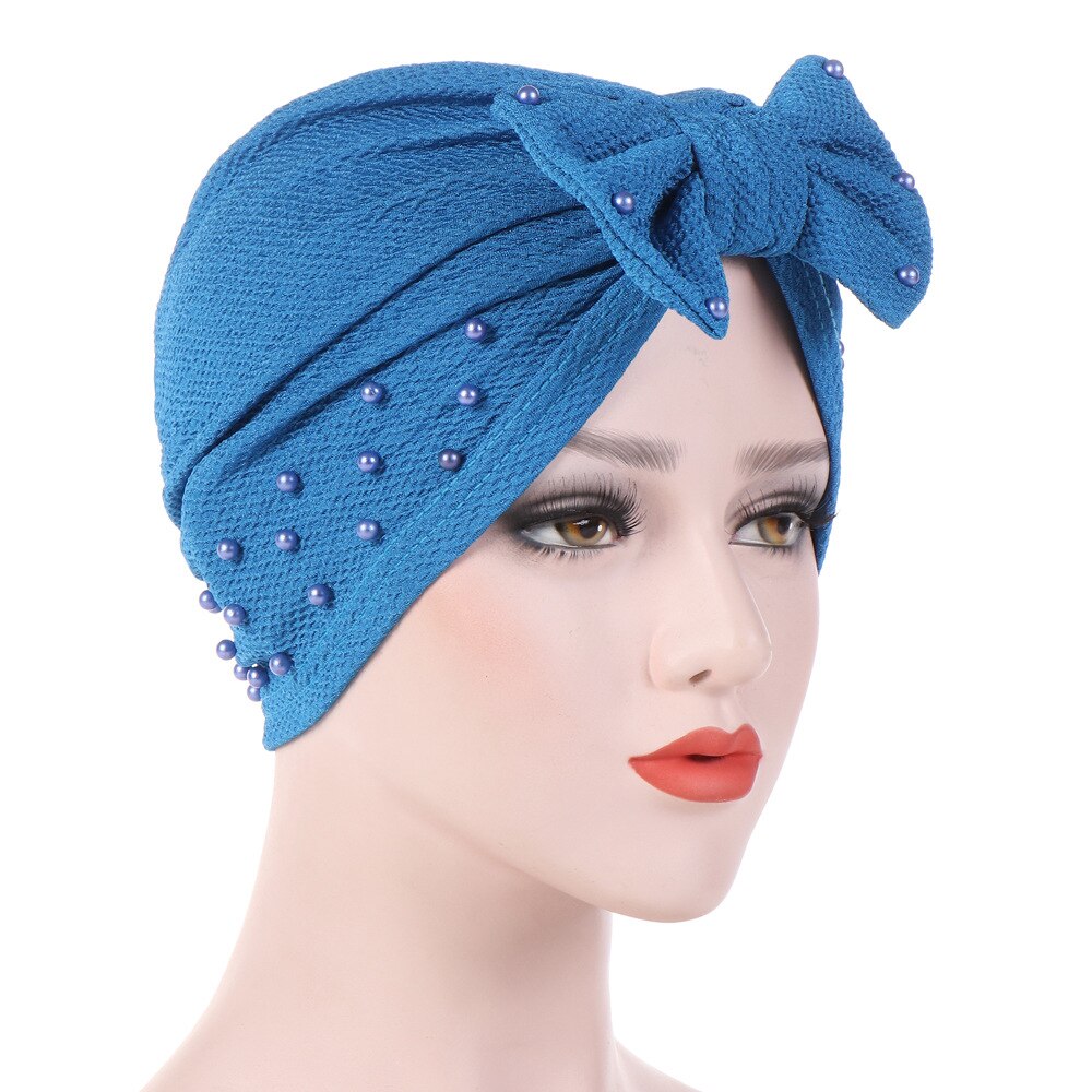 Turban musulman uni pour femmes, casquette indienne avec nœud élastique: 5
