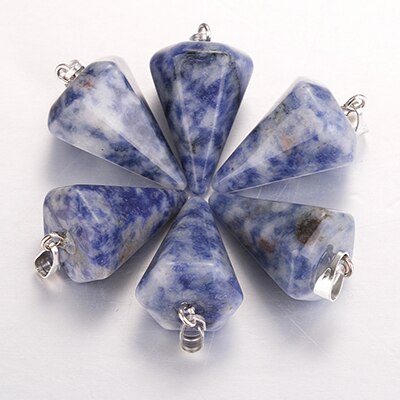 natural stone pendant hexagonal cone shape charm jewelry line hammer DZ137 let 10 PCS: Blue White Zinc Plated