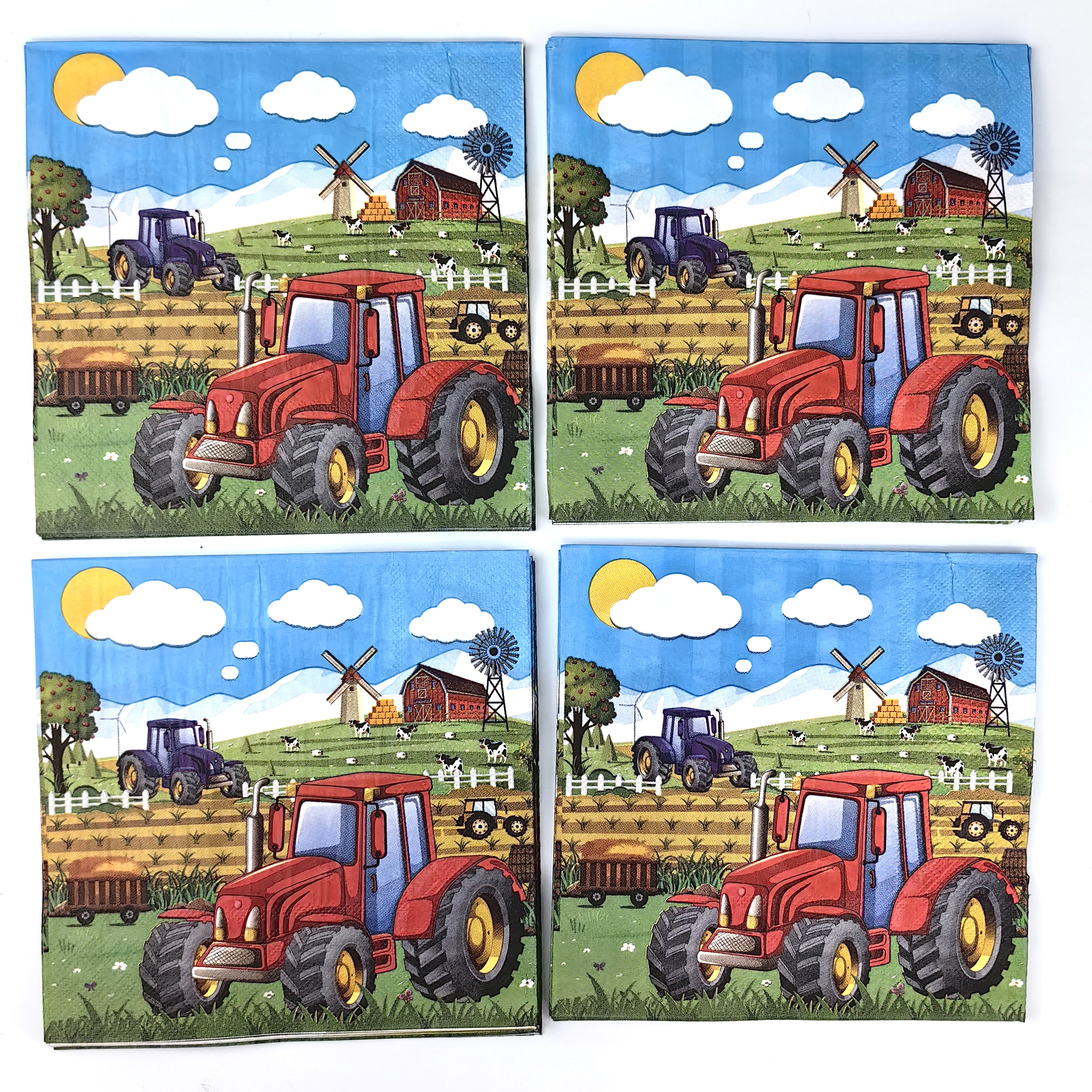 Cartoon Green Farm Tractor Disposable Tableware Plate Paper Cup Napkins Kids Boys Farm Theme Birthday Party Decor Supplies