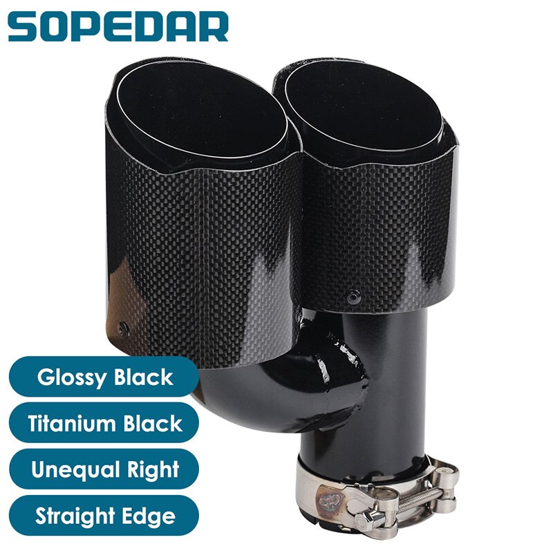 Ongelijke Glossy Carbon Fiber Uitlaatpijp Auto Dual H Model Uitlaat Uitlaat Tips Rechts Titanium End Tip Universele