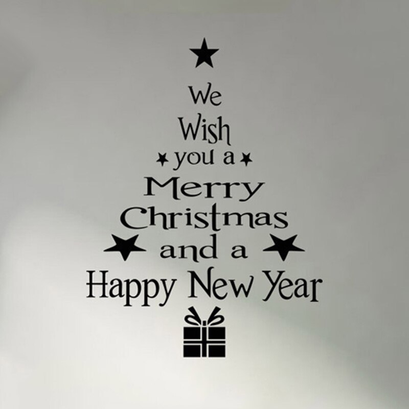 Merry Christmas Tree Wall Stickers Year Shop Window Wall Art Sticker Posters Happy Year Stars For Kids Home Decor: Black