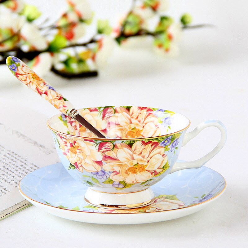 British Flower Pattern Afternoon Tea Cup Set Luxury Bone China Coffee Cup Europe Porcelain Ceramic Mug Cafe Party Drinkware: 6