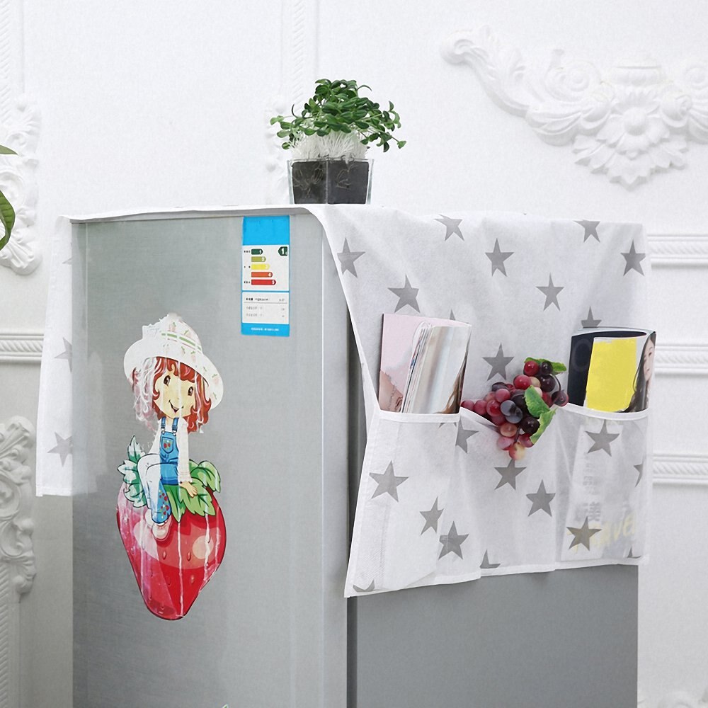 Praktisk køleskab støvdæksel stor lomme dobbeltsidet opbevaring hængende tasker husstand ikke-vævet klud mikrobølgeovn dækker: Stjerne