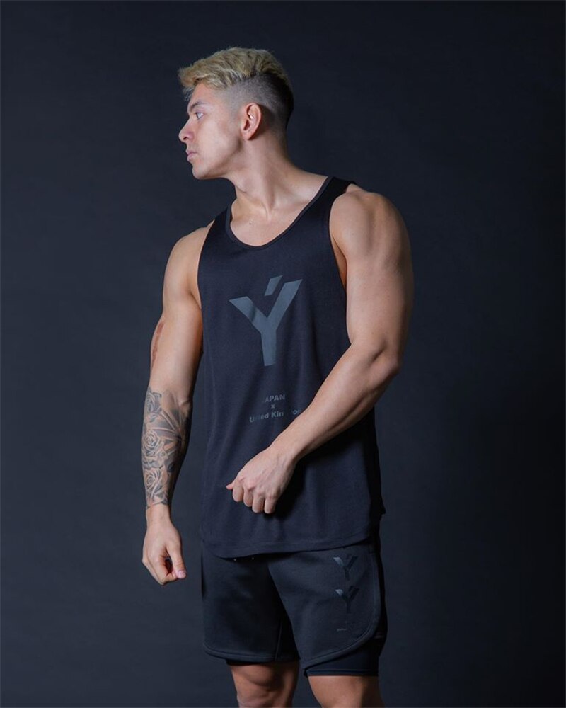 Fitness tank top til mænd sommer herre jogging løbe sportstrøje tank top herre bomuldsprintet gym ærmeløs vest mørkegrå-xxxl