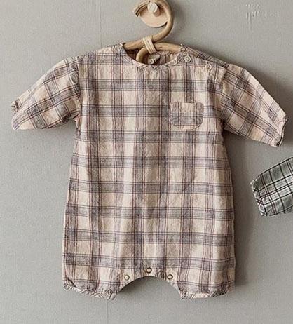 Lente Baby Romper Jongens Plaid Jumpsuits Zoete Meisjes Romper Baby Outfit Baby Kleding: khaki / 24M
