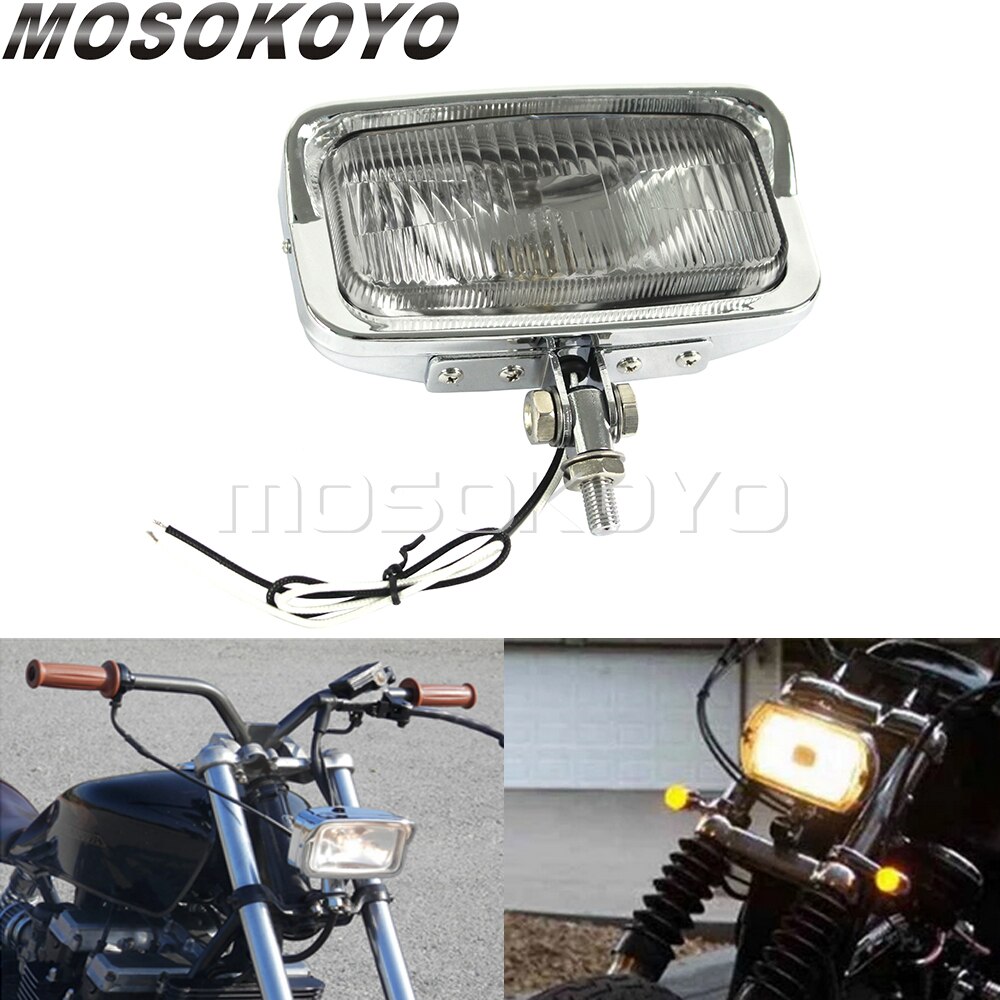 Chrome Universal Square Retro Motorcycle Headlamp Headlight Rectangle Front Head Light For Harley Chopper Bobber Custom Honda