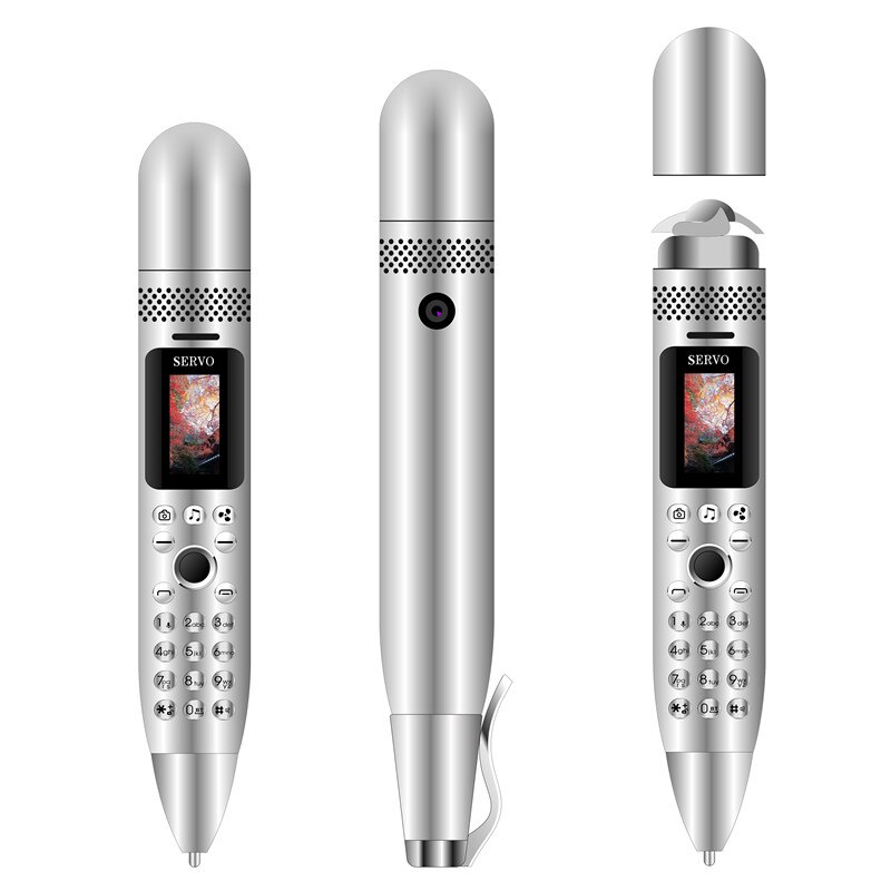 SERVO K08 Stift Mini Handy 0.96 "Tiny Bildschirm GSM Dual SIM Kamera Taschenlampe Bluetooth Dialer Handys mit Aufnahme stift: Add 16G TF Card / Silber