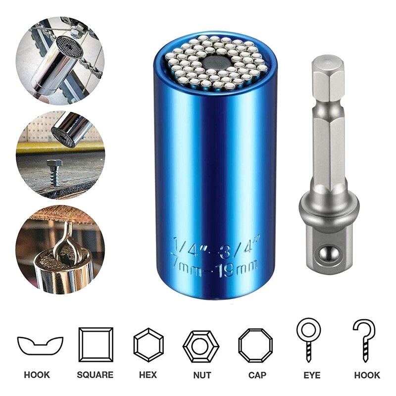 6Pcs Universal Socket (7-19mm) Sockets Tools Multi-Function Wrench Repair Kit with Power Drill Adapter