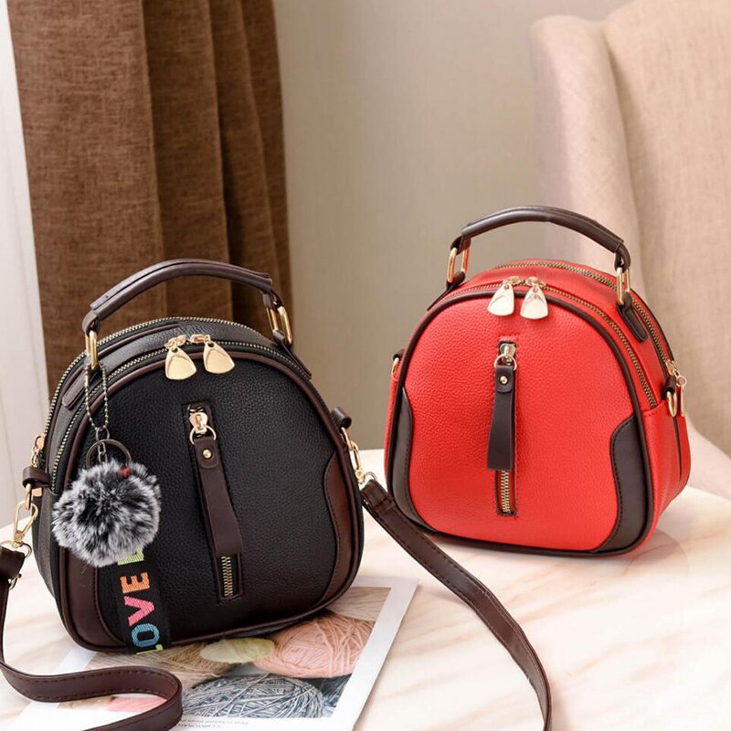 Brand Effen Kleur Vrouwen Shell Tas Draagbare Schoudertas Mode Pu Lederen Elegante Vrouwelijke Tas Met Grijs Haar bal