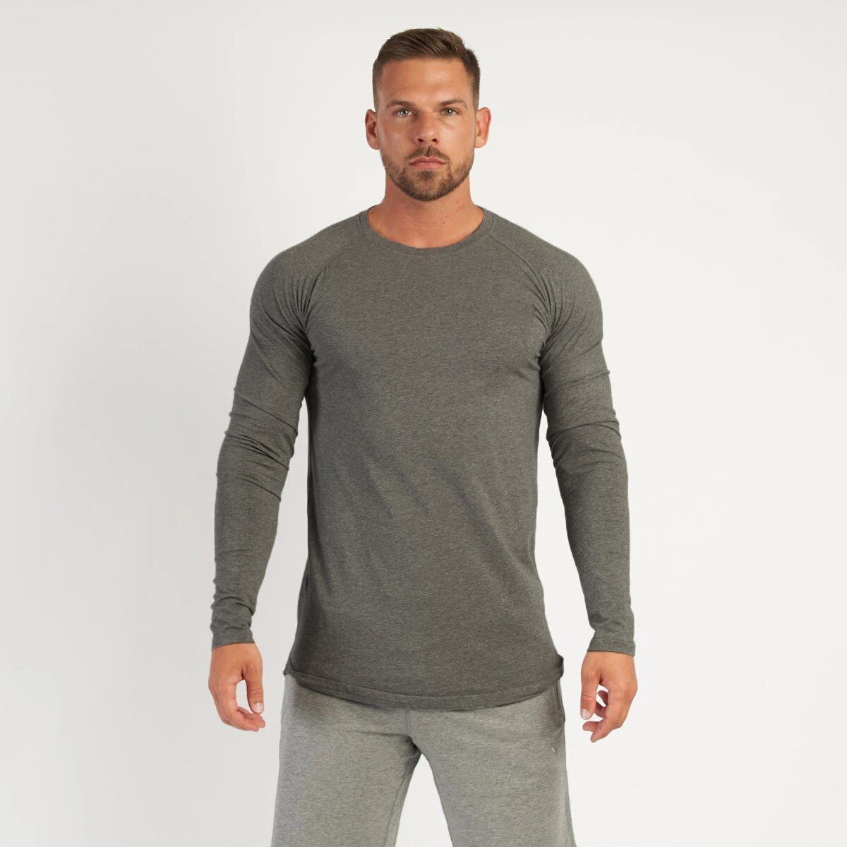 Herfst Heren Running Lange Mouw T-shirt Mannen Gym T-shirts Mannelijke Bodybuilding Tee Shirts Casual T-shirt Voor Man Sportkleding: Donkergrijs / XXL