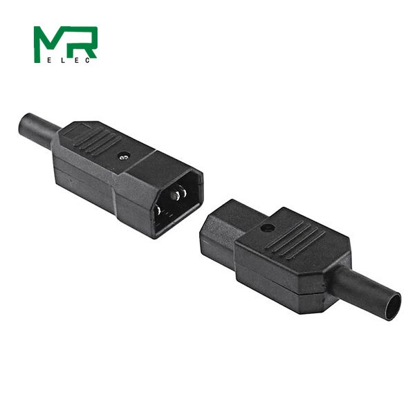 Conector de enchufe de Cable recto IEC 10A 250V, conector de alimentación recargable C13 C14, toma de CA de 3 pines: 1set   black