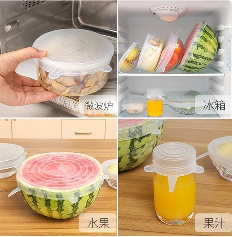Conjunto de 6 tapas universales de silicona para alimentos, tapas de silicona para utensilios de cocina, olla, tapas para cocina elásticas reutilizables, accesorios