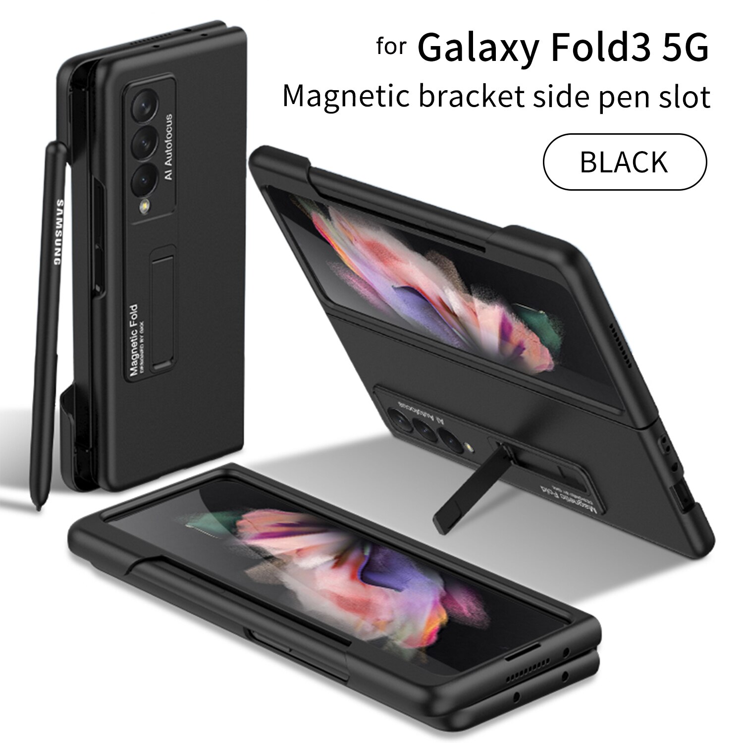 Ultra fino caso de telefone caneta suporte armadura fold3 capa protetora para samsung galaxy z fold 3 5g casos slot lateral para s caneta