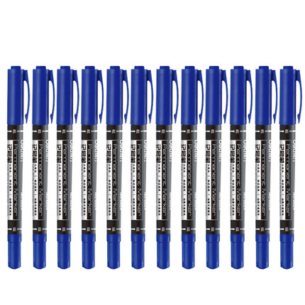 12PCS/BOX Deli 6824 Double Sided Permanent Markers Dual Tip Pen 0.5mm/1mm Black Blue Red Water Proof Fast Dry Permanent pen: Red