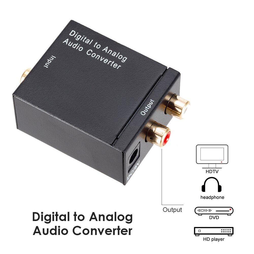 Digital til analog lydkonverter dekoder adapter toslink koaksial til rca r/l lyd let mikrofon mixer