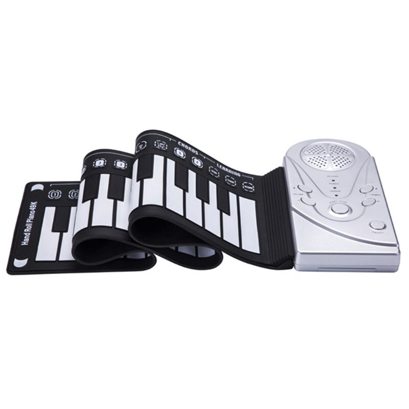 Roll-up keyboard klaver, bærbar 49 nøgler elektronisk hånd rullende keyboard pædagogisk instrument til børnebørn: Sølv