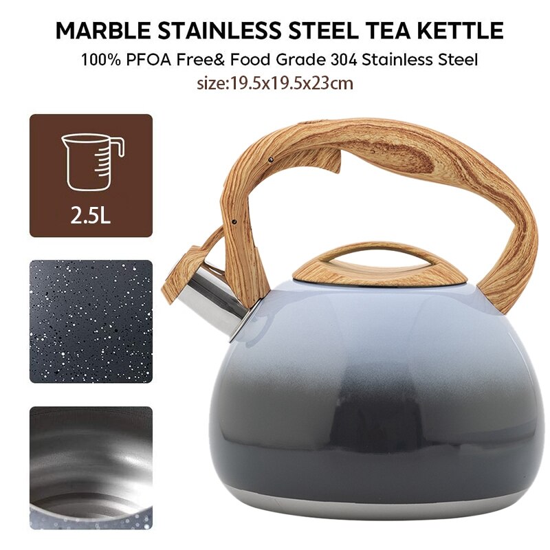 2.8 QT Tea Kettle, Stainless Steel Whistling Teapot, Stove Top Water Kettle with Wooden Anti-Heat Handle