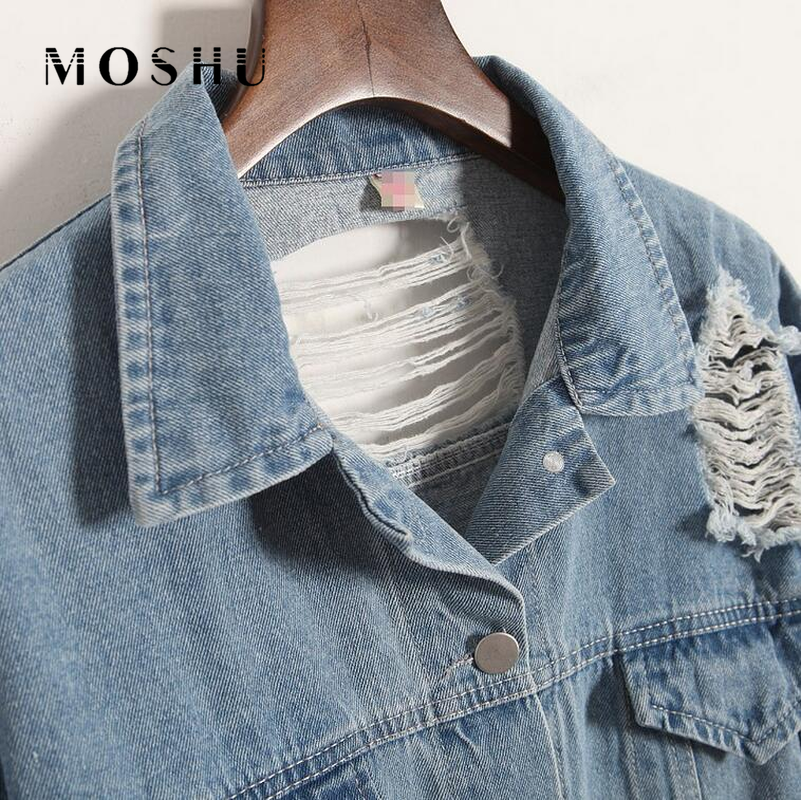 Spring Casual Women's Denim Basic Jacket Lapel Pockets Hollow Out Female Coat Where Is My Mind Light Blue Outwear Plus Size