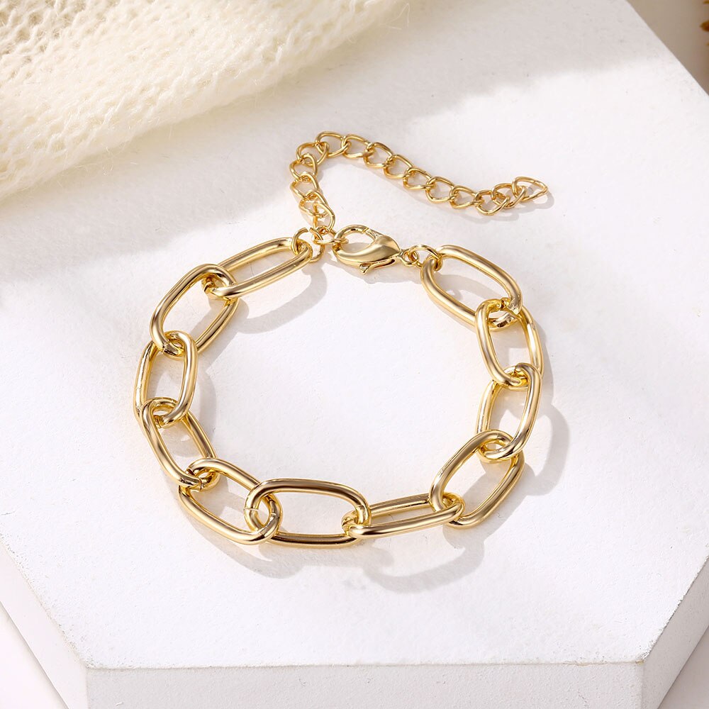 IPARAM Punk Rock Thick Chain Bracelet for Women Retro Street Geometric Lock Charm Bracelet Jewelry