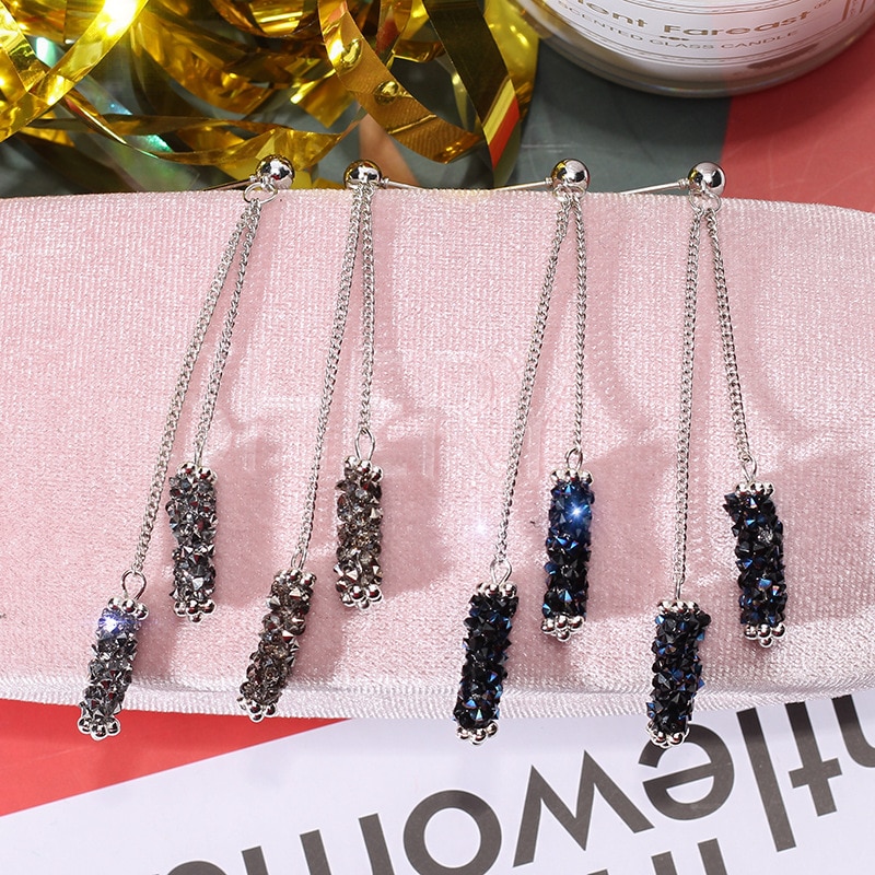 Earrings Jewelry Personality Blue Crystal Tassel Long Geometric Earrings For Women