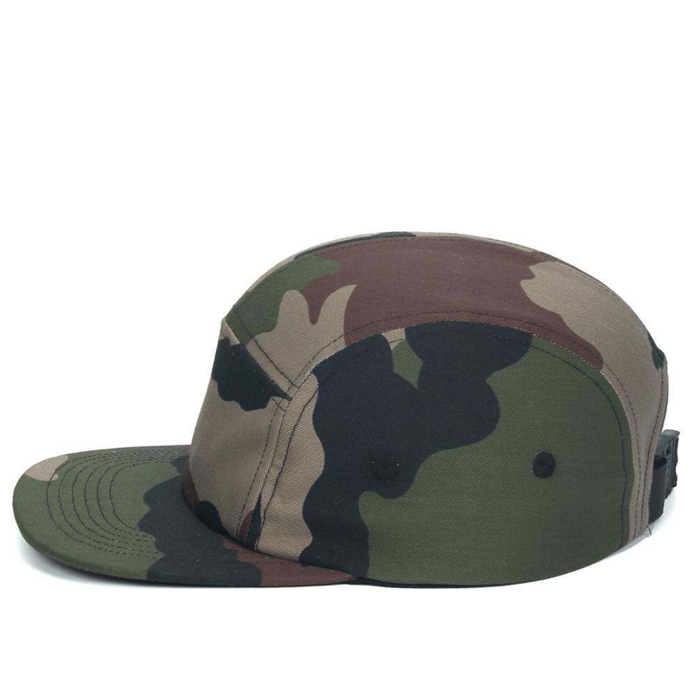 DongKing 5 Panels Cap Short Brim Hat Flat Bill Cotton Blank Camping Hats Solid Colors Low Crown Classic Adjustable: Camou