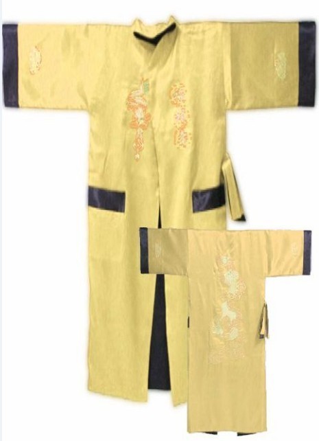 Burgunder svart vendbar kinesisk herre sateng silke #39 -ansikts kappe broderi kimono badekjole drage en størrelse  s3003: Gullsort