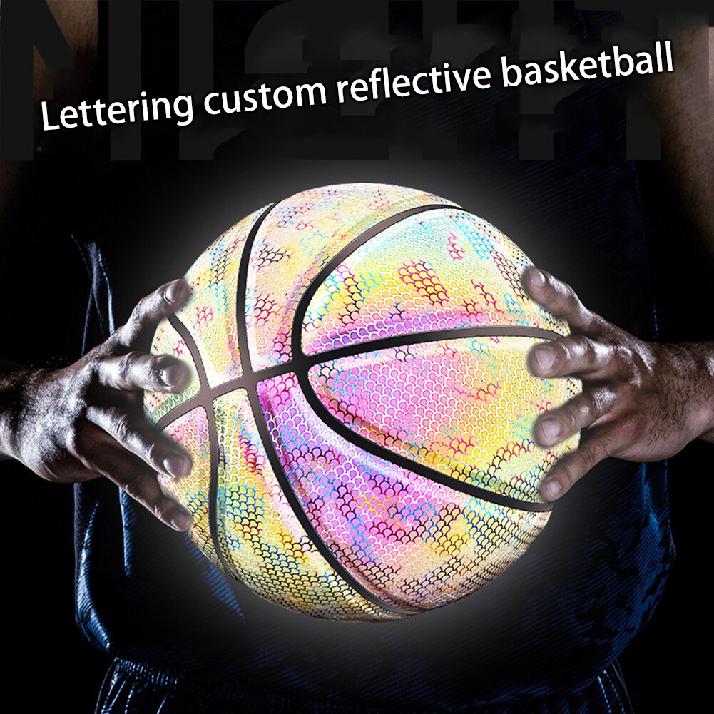 Glowing Basketball Luminous Basketball Cement Floor Individual Holographic Reflective PU Leather Basketballs Night Game Street