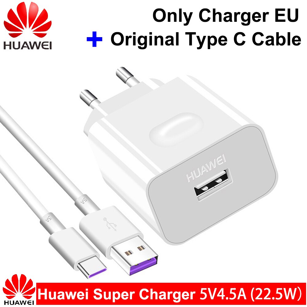 4,5 V 5A HUAWEI Original Schnelle Ladegerät Kamerad10 9 Kamerad20 P20 Profi Super ladung Schnell Reise Zauberstab Adapter 5V 4,5 EIN Typ-C 3,0 USB Kabel: EU Add art-C kabel