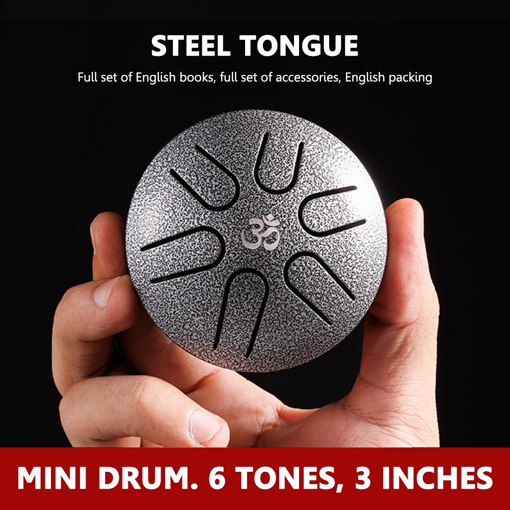 Pocket Ethereal Drum 3 inch 6 Tone Steel Tongue Drum Mini Hand Pan Drum with Drumsticks Portable Percussion Music Instrument