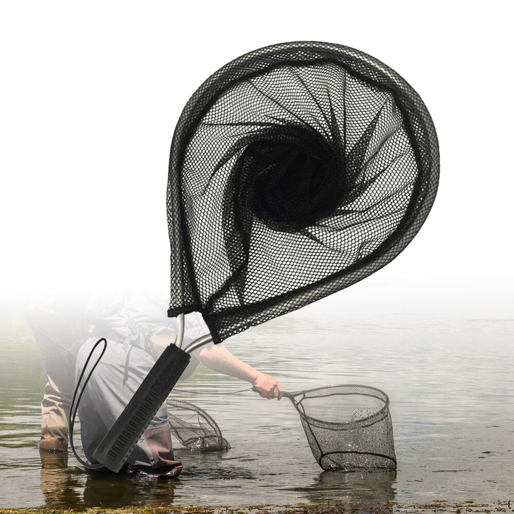 ICERIO Aluminum Fly Fishing Landing Nets Nylon Knotless Mesh Trout Hand Net Anti-lost Rope Tackle