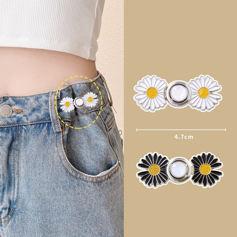 Broches para pantalones con flores de Margarita, alfileres con hebilla, Clip para apretar la cintura, botón desmontable ajustable para pantalones vaqueros, 2 uds.