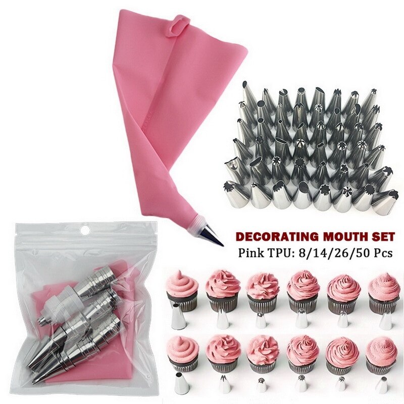 50 Stks/set Cake Decorating Kit Set Gereedschap Piping Tips Gebak Spuitzak Nozzles Bakken Set Bloem Zak Mond Geperst